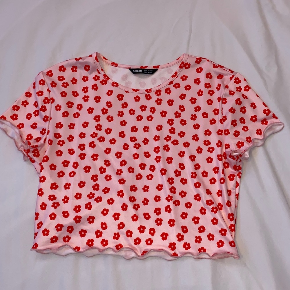 Pink and red floral SHEIN crop top